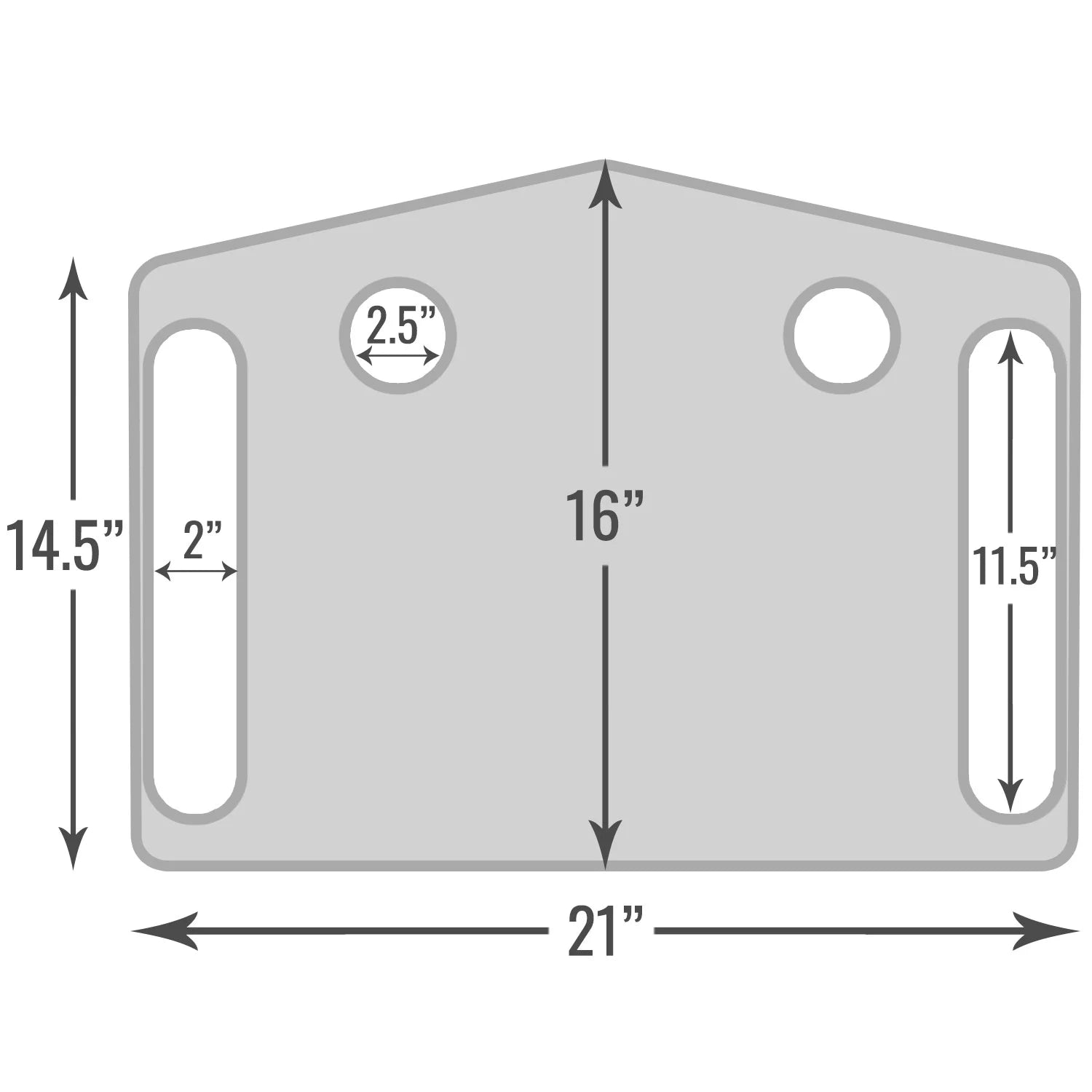 Measurement chart of a rectangular metal bracket with dimensions labeled.