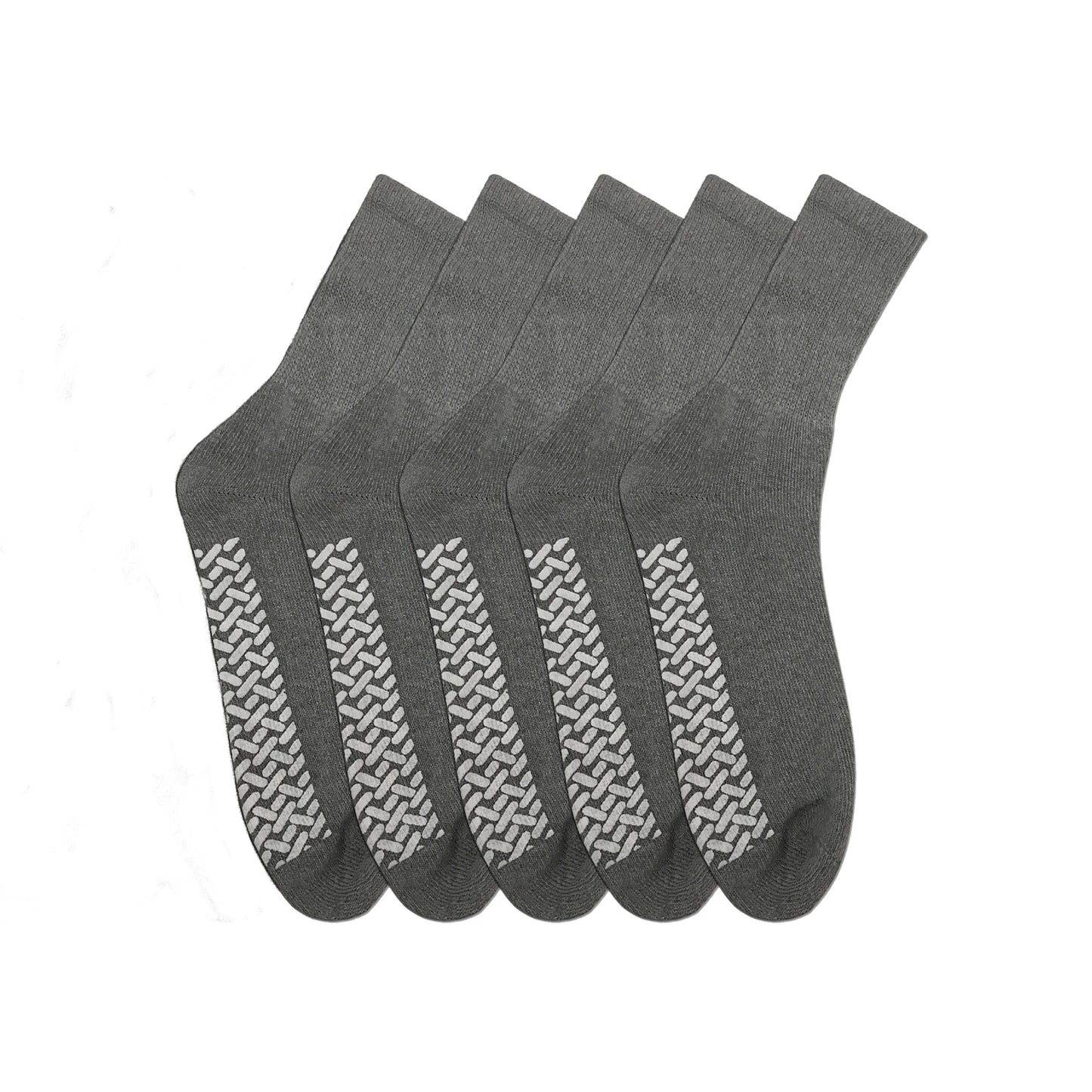 Set of six gray socks with a subtle pattern on a white background