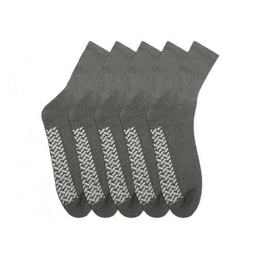 Set of six gray socks with a subtle pattern on a white background