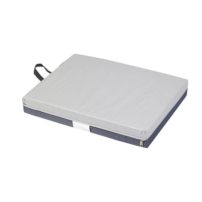 Gray cushion with a black strap on a white background

