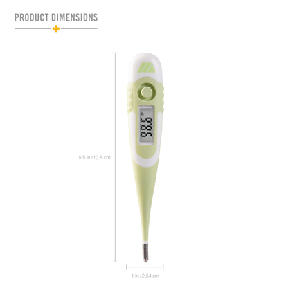 9-Second Waterproof Digital Thermometer with Flexible Tip for Fast Oral, Rectal or Underarm Temperature Readings for Babies, Children and Adults, Green