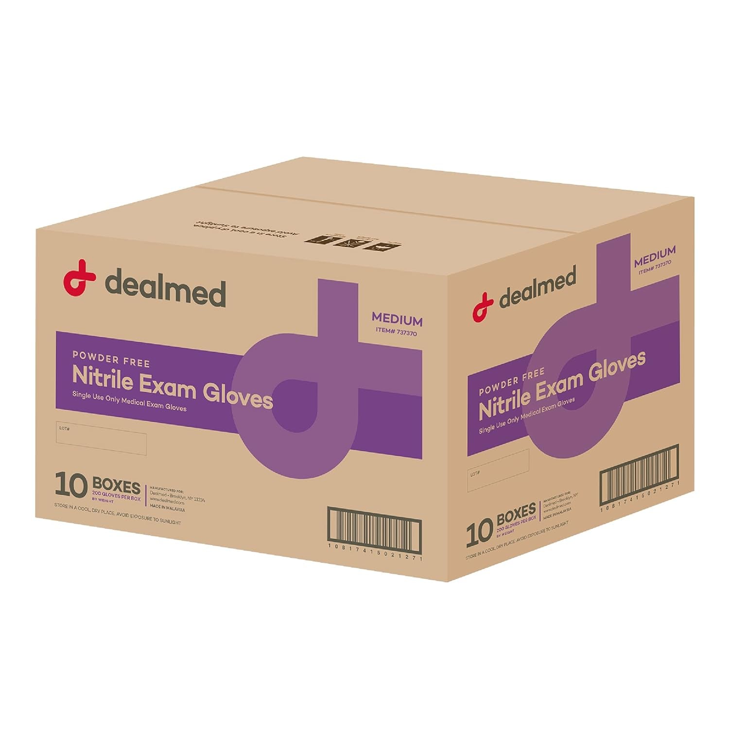 Multiple boxes of Dealmed nitrile gloves in a 2000-count case. Ideal for clinics, caregivers, and high-volume use.