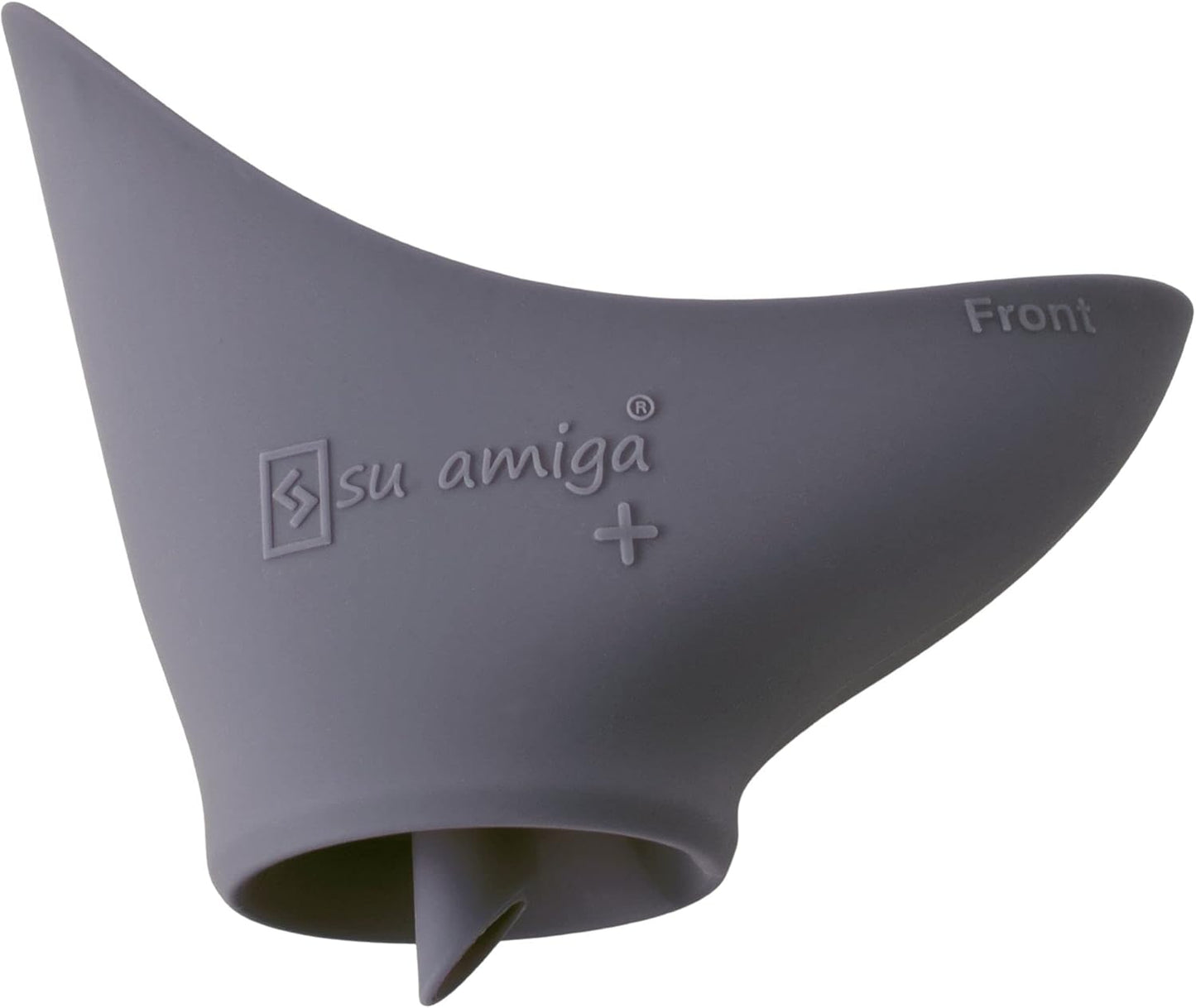 Gray silicone product with 'su amiga' branding on a white background

