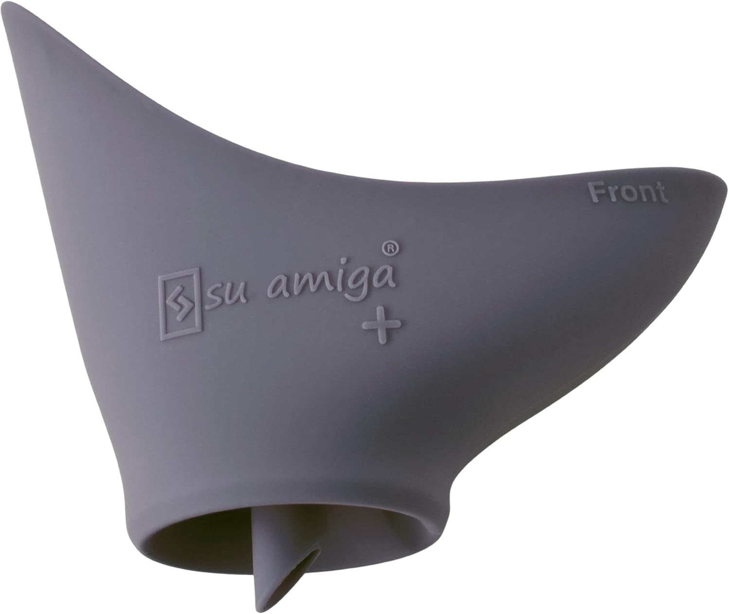 Gray silicone product with 'su amiga' branding on a white background

