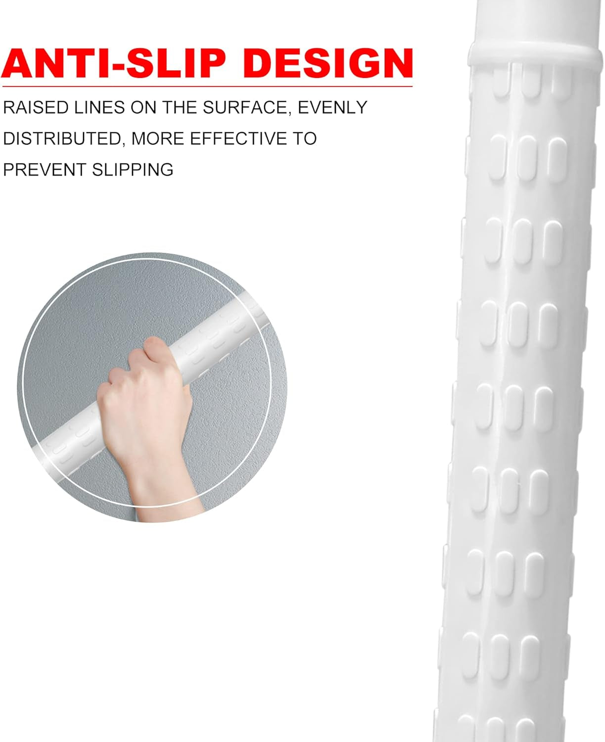 White cylindrical object with anti-slip design, showing raised lines on a gray background.