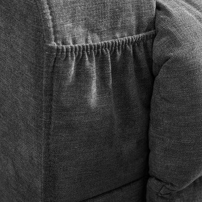 Close-up of a textured gray fabric with a focus on the material and texture.