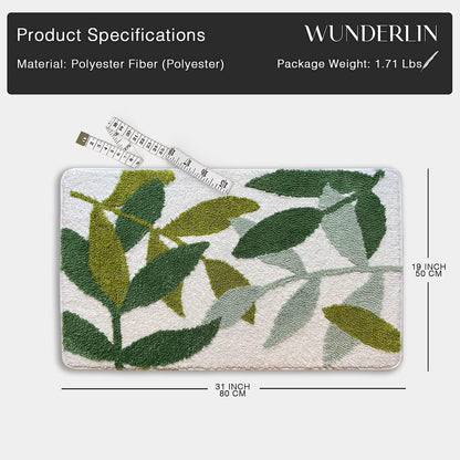 Wunderlin rug with leaf pattern and measurement details

