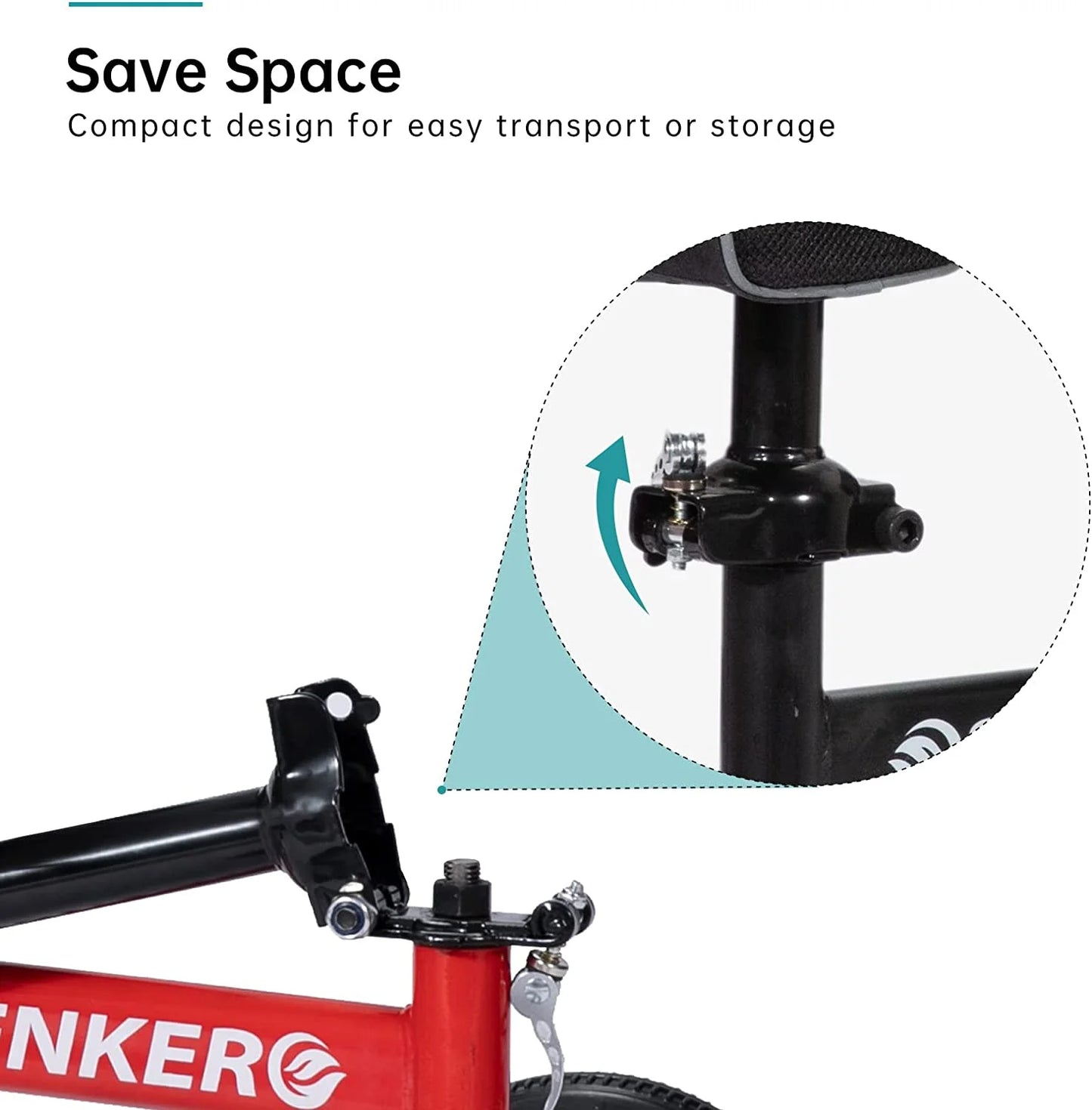 Compact design feature of a bike with INKERO branding on a white background

