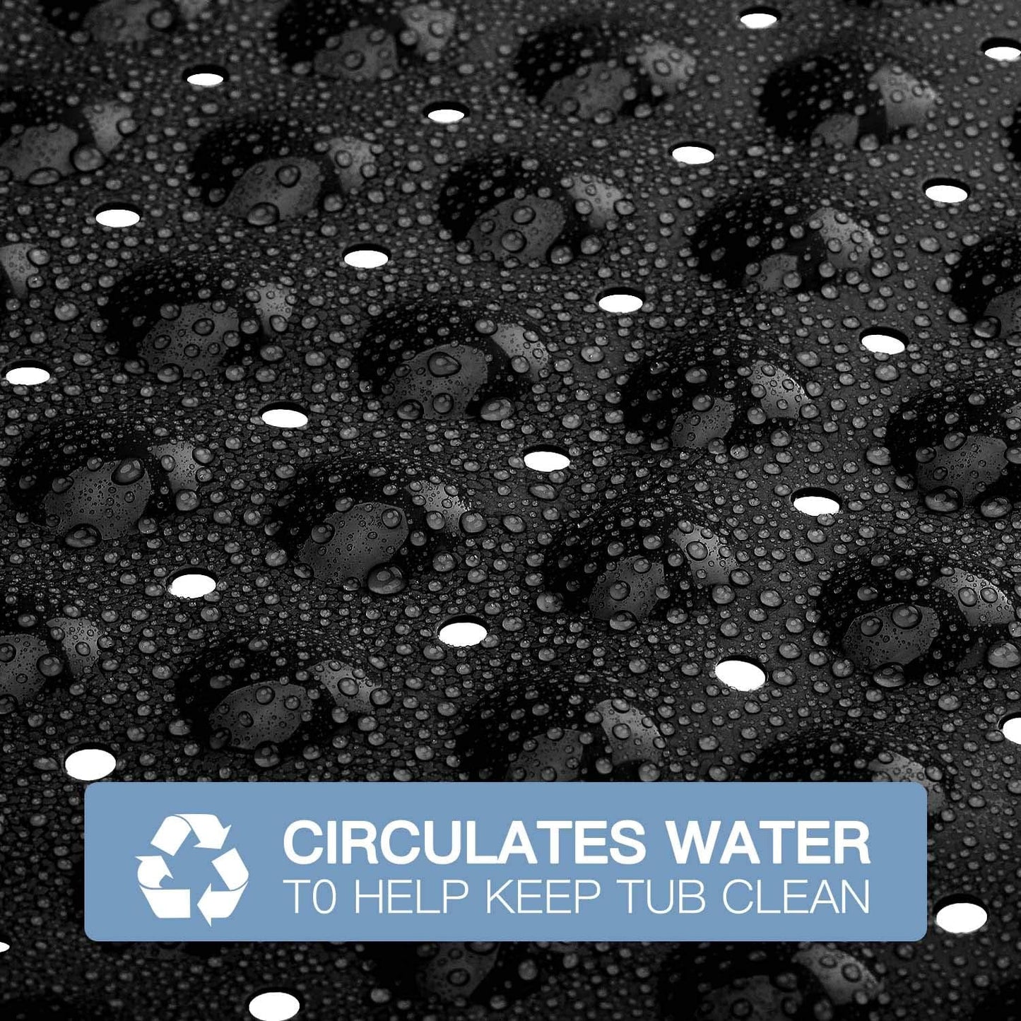Text on a black textured background with water droplets, promoting water circulation for cleaning.

