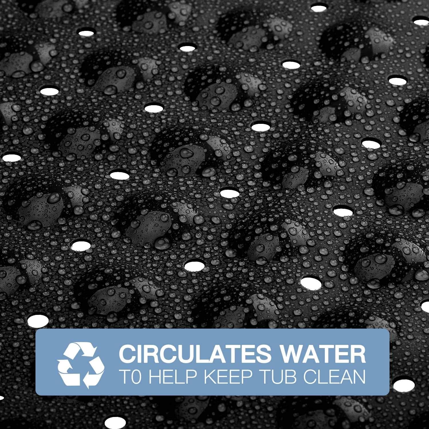 Text on a black textured background with water droplets, promoting water circulation for cleaning.

