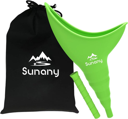 Green funnel-shaped product with black drawstring bag featuring 'Sunany' logo on a white background

