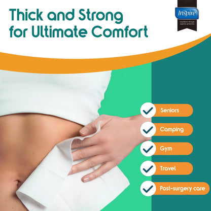 Product advertisement for thick and strong items with a person holding a towel, featuring the Inspire brand.