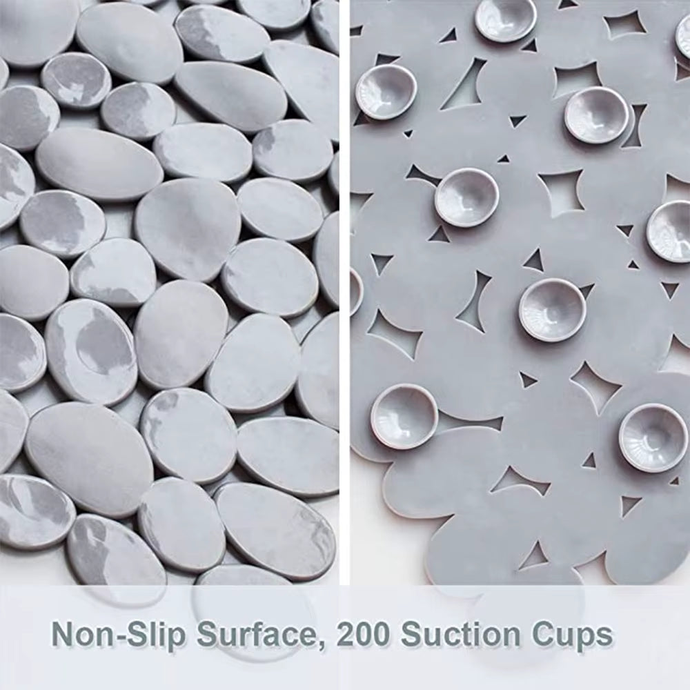 Two images showing a non-slip surface with suction cups and a decorative pattern.