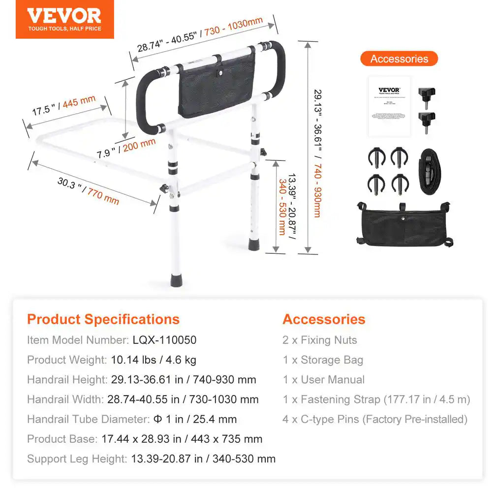 Vevor product with dimensions and accessories on a white background


