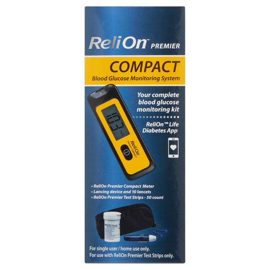 ReliOn Premier COMPACT Glucose Kit – Meter, 50 Strips, Lancer
