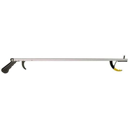 Long metal bar with a handle on a white background