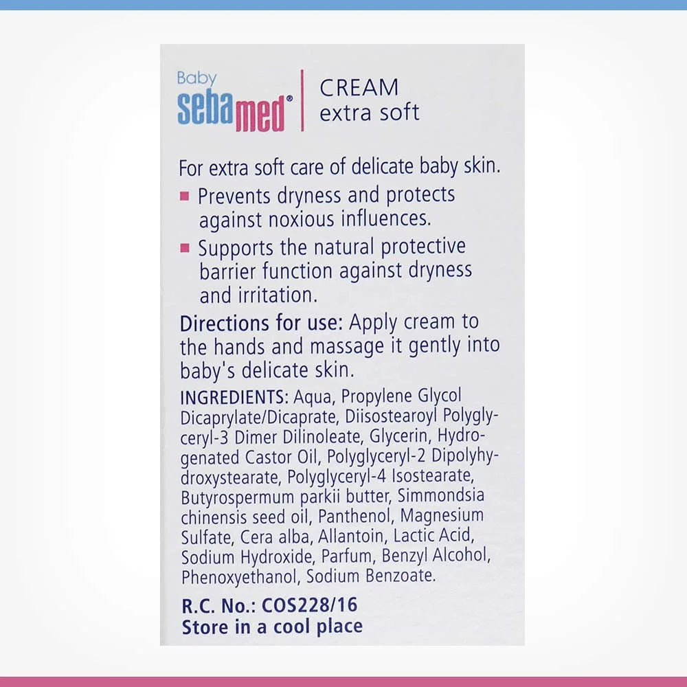 Baby cream packaging with text and ingredient list on a white background


