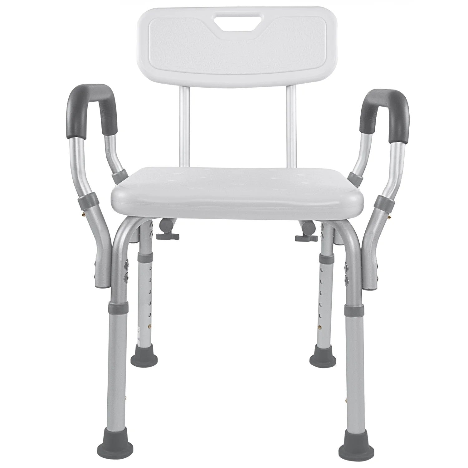 Shower chair with gray arms and legs on a white background

