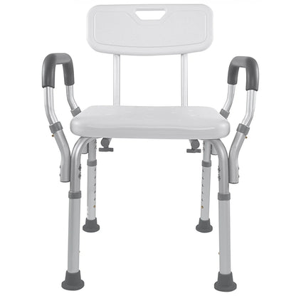 Shower chair with gray arms and legs on a white background

